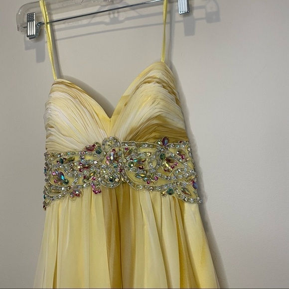 Camille La Vie Jeweled Embroidered Yellow Color Cascading Formal Dress Size 2 - Picture 5 of 9